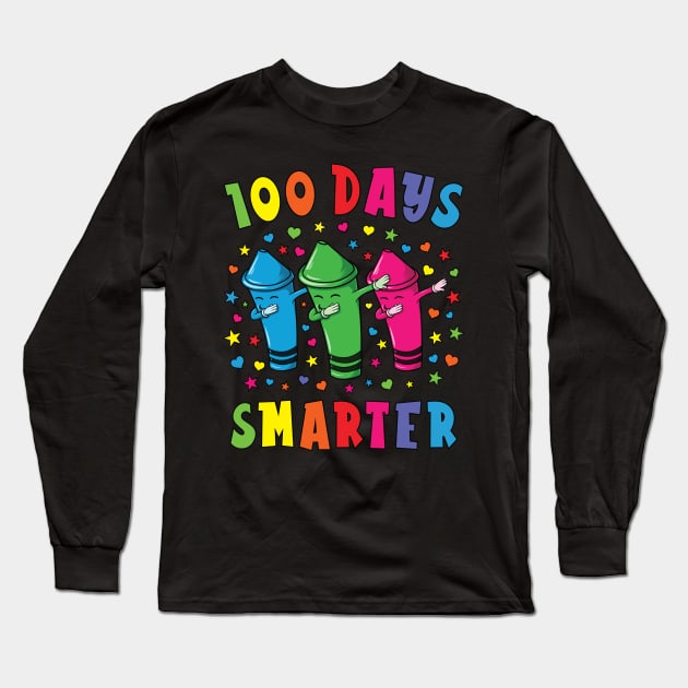 100 Days Smarter 100 Days Of School Dabbing Crayons Long Sleeve T-Shirt by silentsoularts